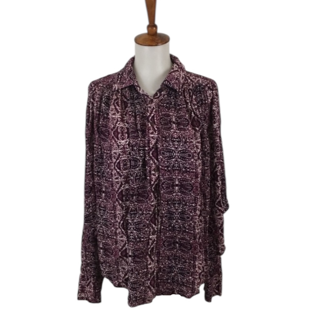Free People Blouse Women’s XS Oversized Button Down Long Sleeve Casual Boho